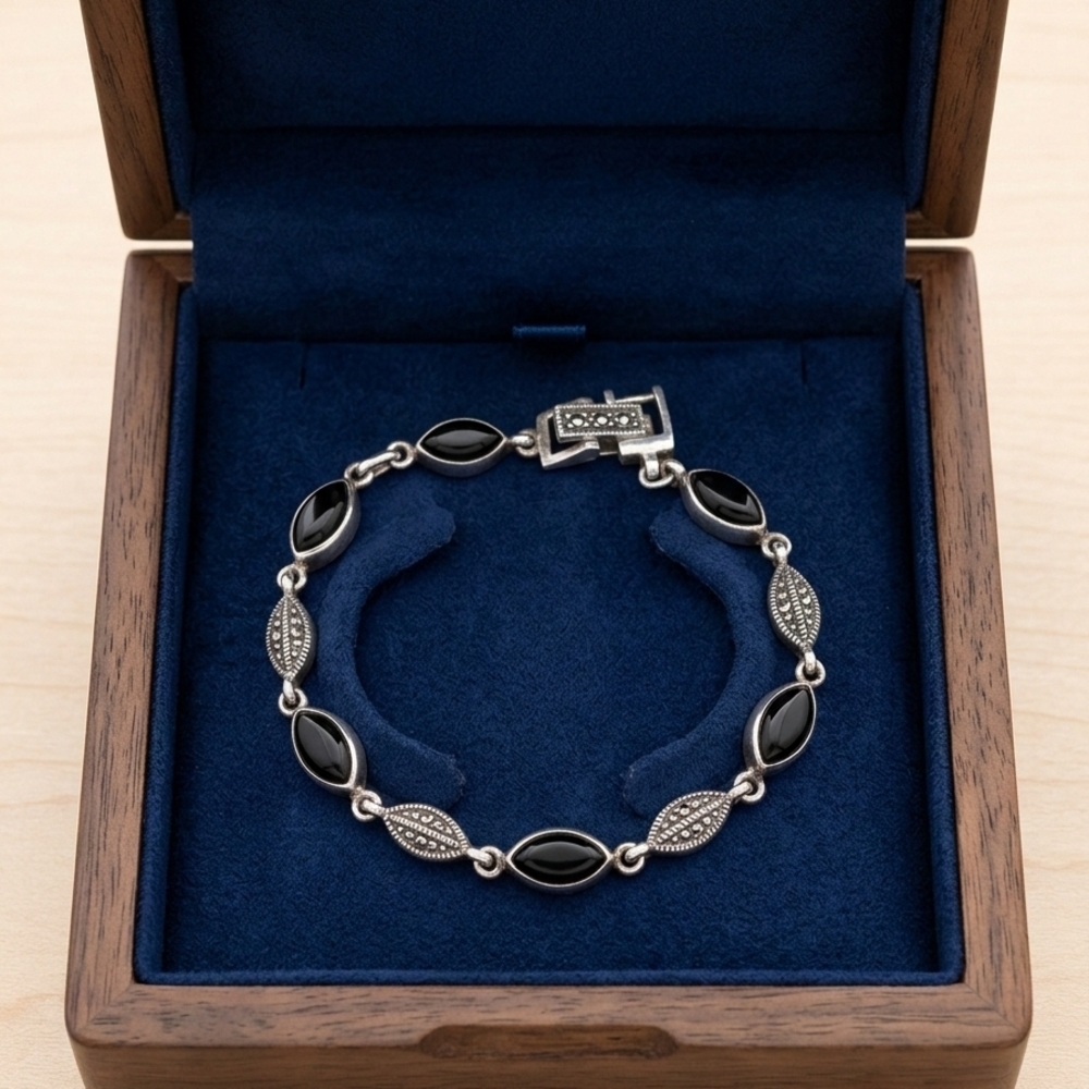Elegant Sterling Silver and Black Onyx Women's Bracelet